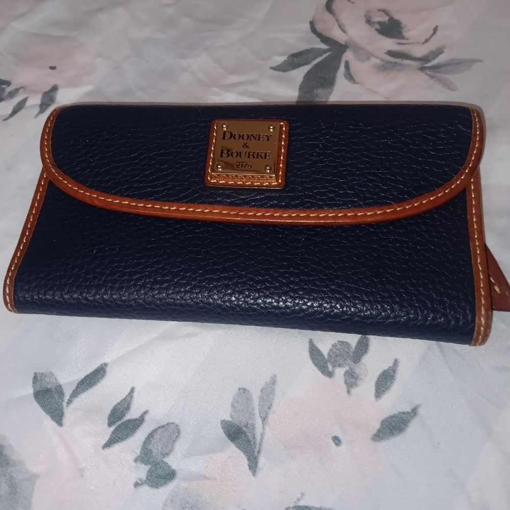 Dooney & Bourke Blue Leather Wallet with Brown Trim